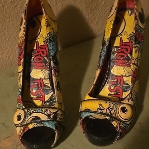 Iron Fist Women's Yellow Comic Print Heels